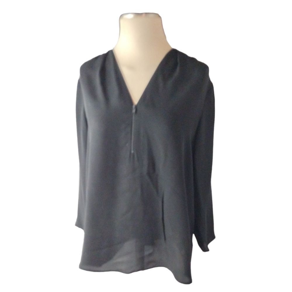 Theory Black V-Neck Long Sleeve Blouse